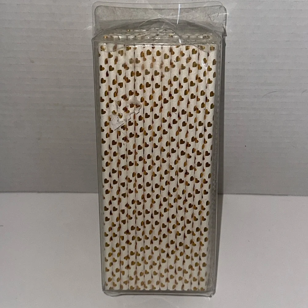 Gold heart paper straws pack of 100